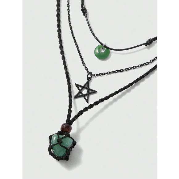 Unbranded Jewelry - Fairycore 3PCS Punk Star Pendant Necklaces Handmade Multilayer Stone Sh